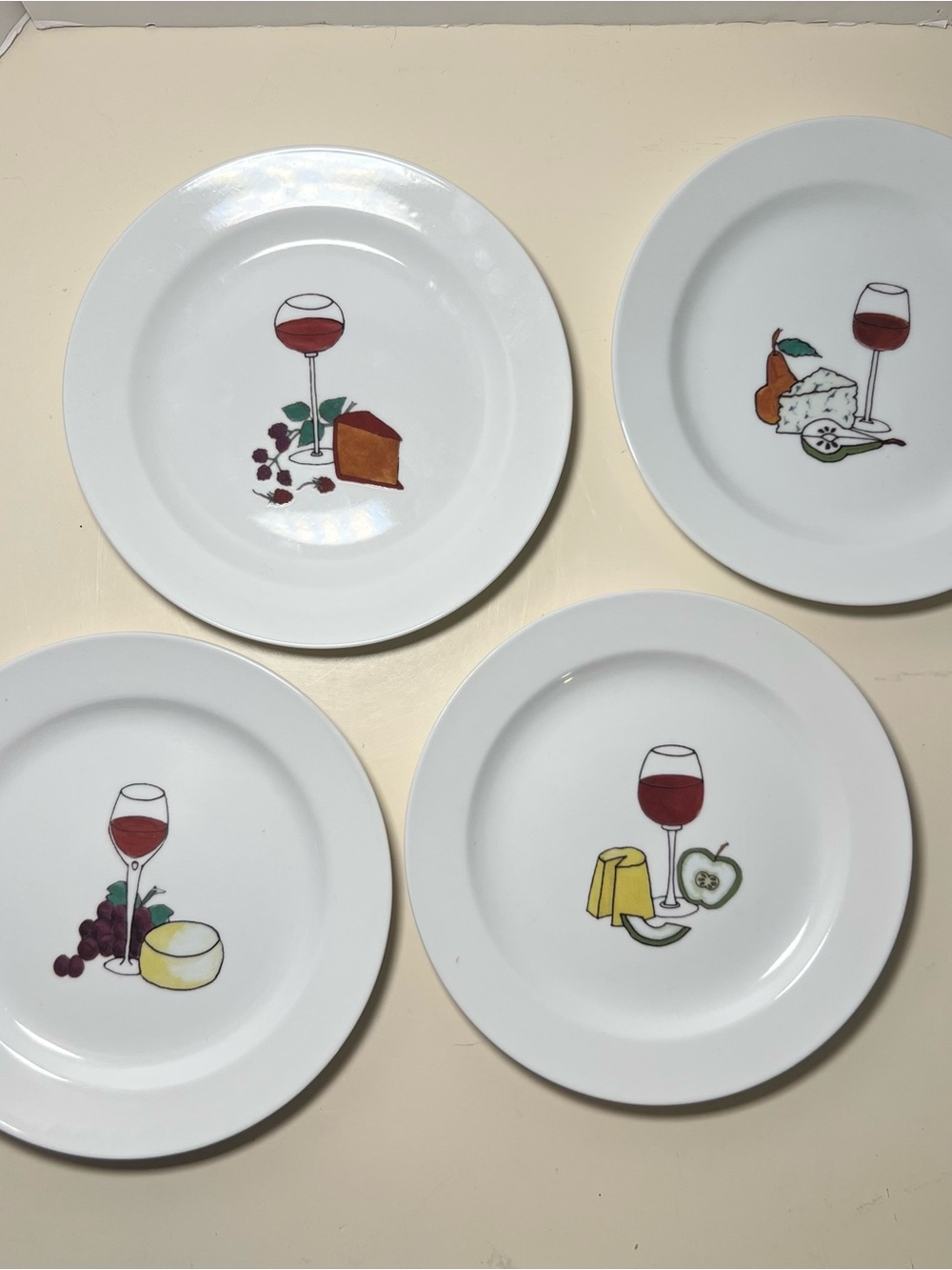 Ursula Dodge Signature Set Of 4 Wine & Cheese Plates Hors D’oeuvres Appetizers